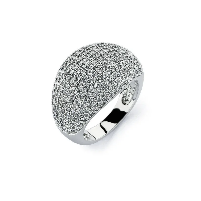 ladies ring stackable platinum-Silver 925 Rhodium Plated Clear Micro Pave Set CZ Cigar Band Ring - BGR00756C