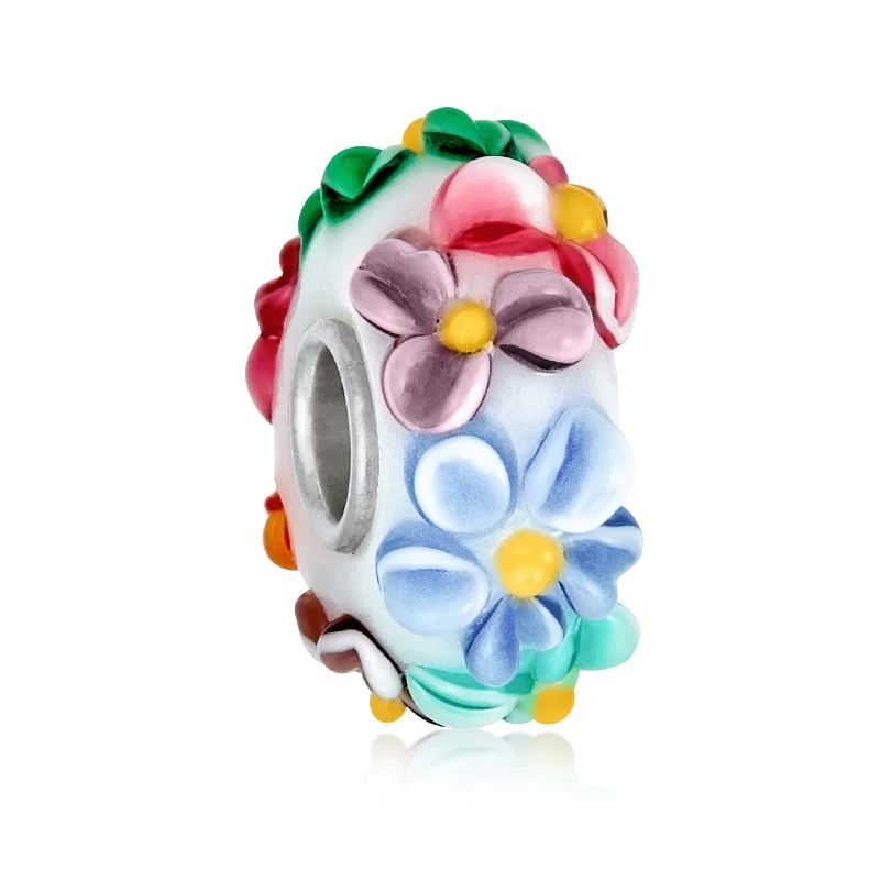 Ladies bracelets Edwardian charm designs-Murano Glass Charm Bead Multi-Color Flower Design Fits European Bracelet