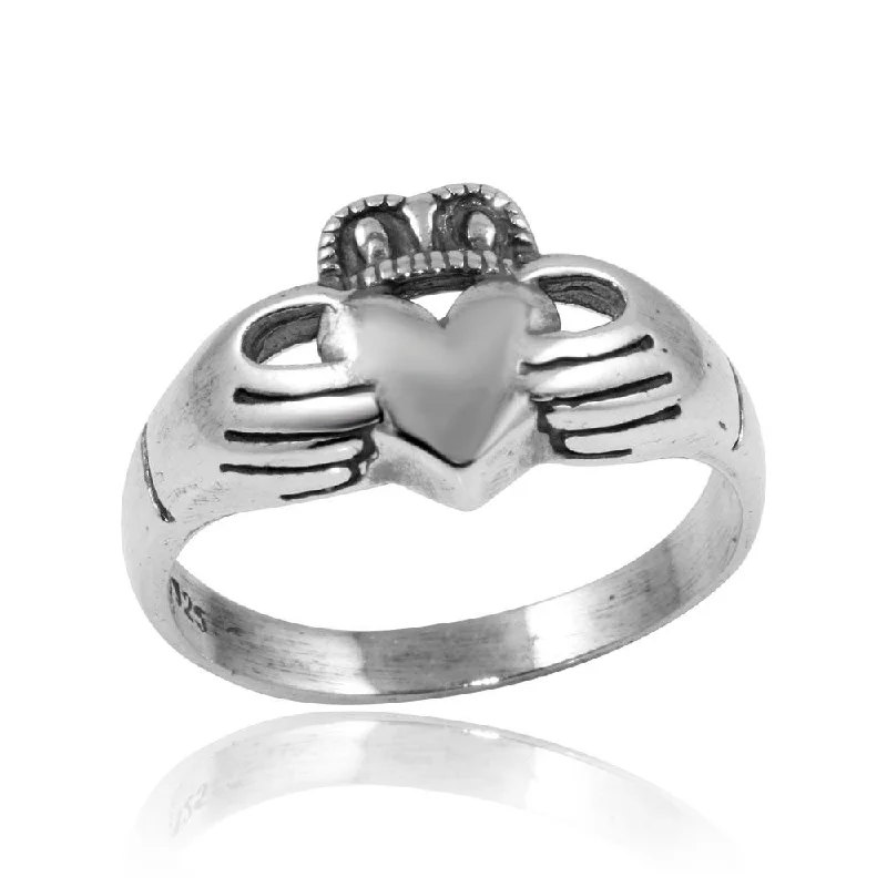 ladies ring under 30-High Polished 925 Sterling Silver Claddagh Ring - CR00745