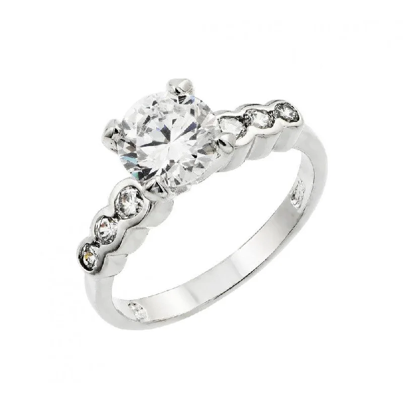 ladies ring zodiac sign-Silver 925 Rhodium Plated Clear Round Center CZ Bridal Ring - BGR00742