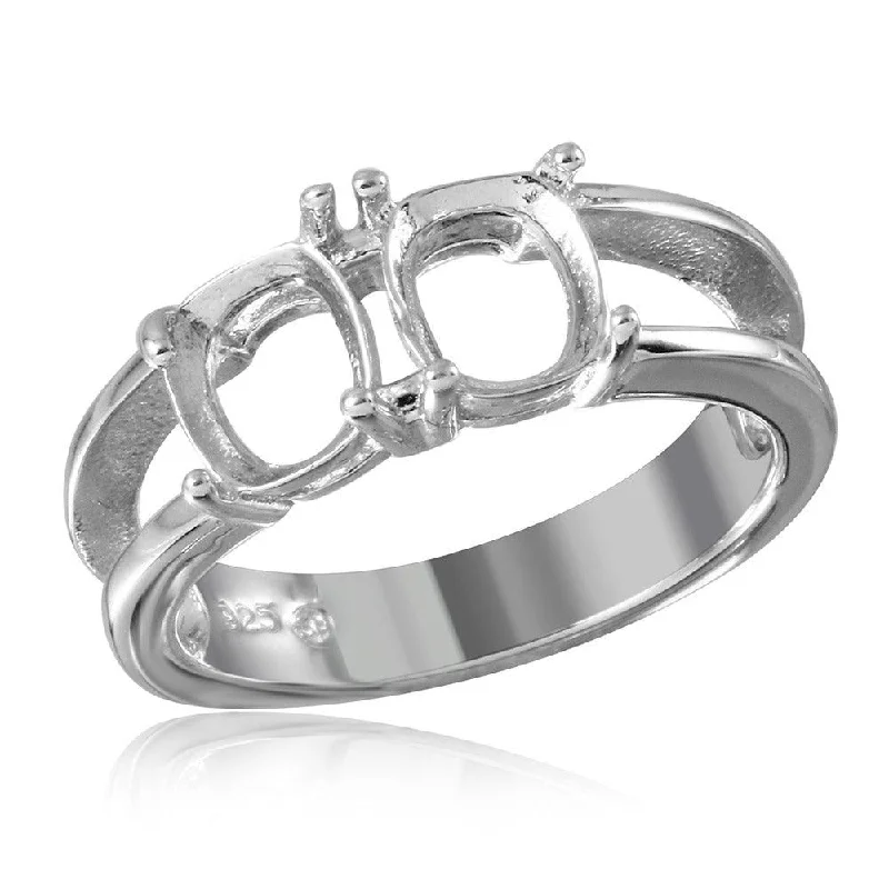 ladies ring for daughter-Silver 925 Rhodium Plated Open Shank 2 Stones Mounting Ring - BGR01196