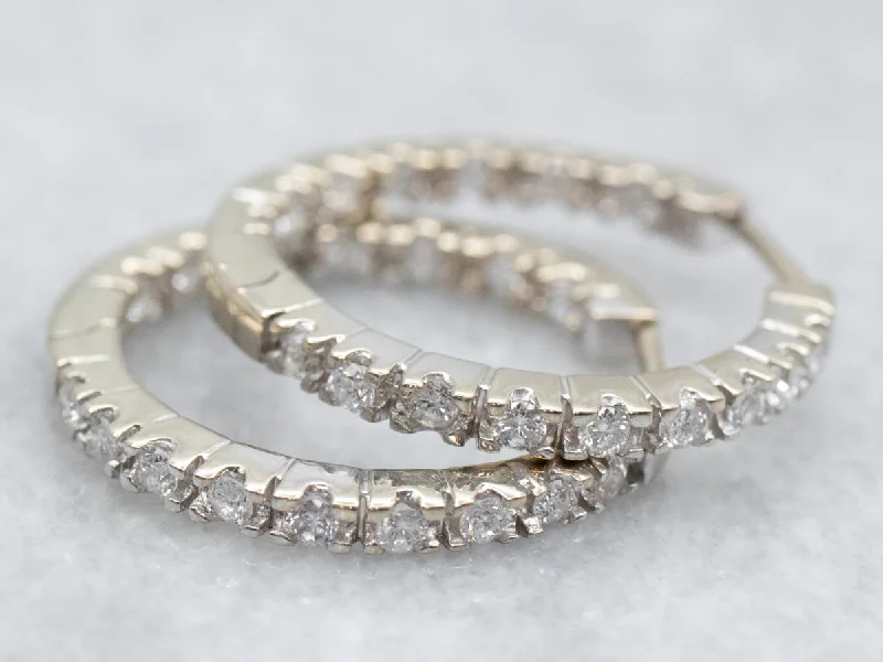 ladies earrings sterling silver-White Gold Diamond Hoop Earrings