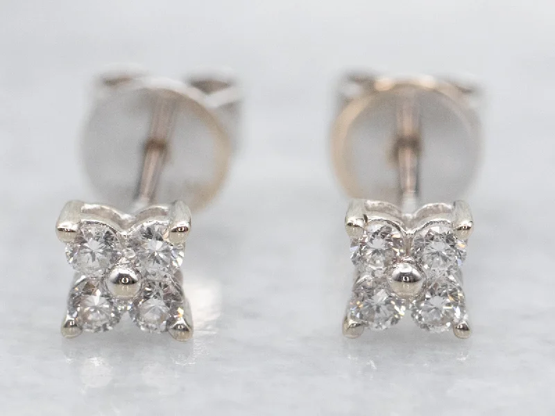 ladies earrings casual silver-Floral Diamond Stud Earrings