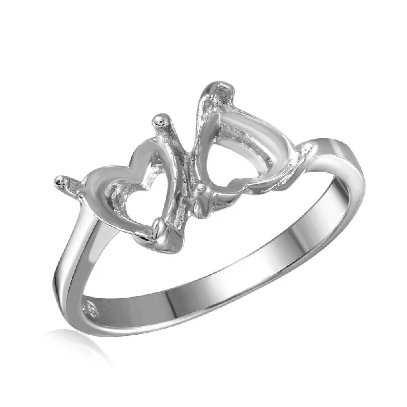 Silver 925 Rhodium Plated Double Heart Mounting Ring - BGR00474