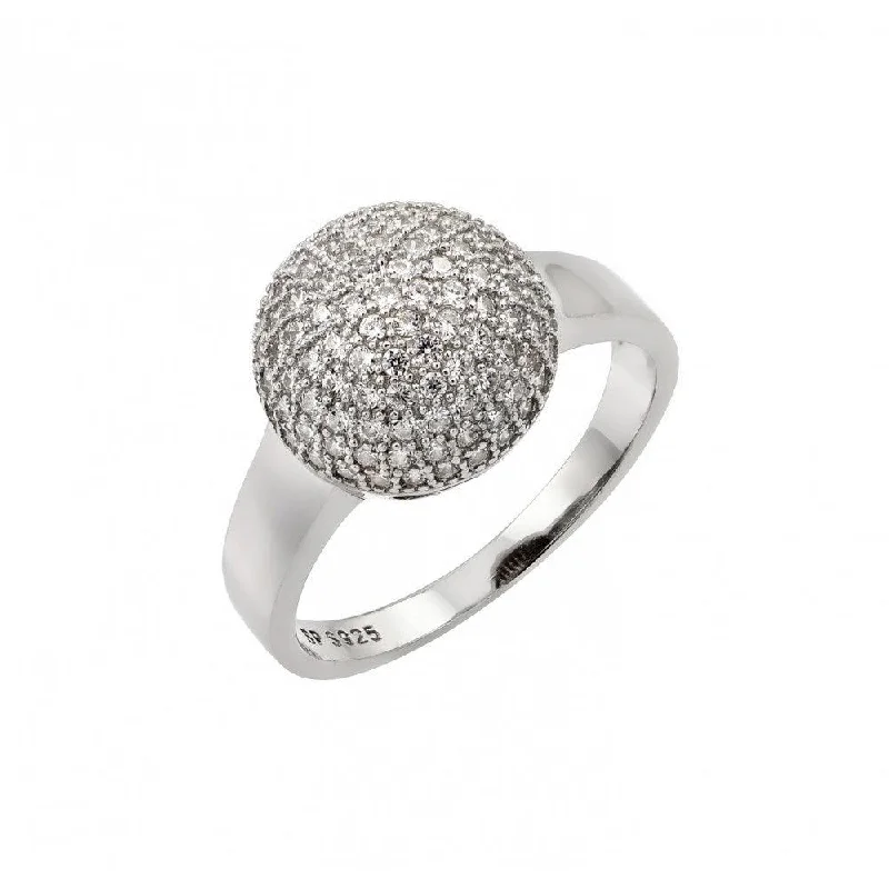 ladies ring gothic platinum-Silver 925 Rhodium Plated Round Ball Clear CZ Ring - STR00939