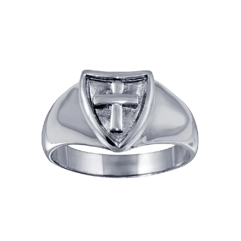 ladies ring trillion cut-925 Sterling Silver Cross Shield Ring - CR00819