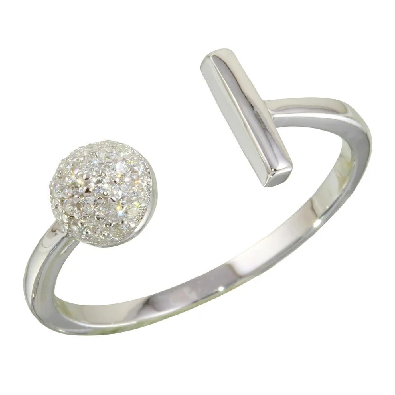 ladies ring with initials-Rhodium Plated 925 Sterling Silver Open Bar and Half Circle Ring with CZ - STR01079