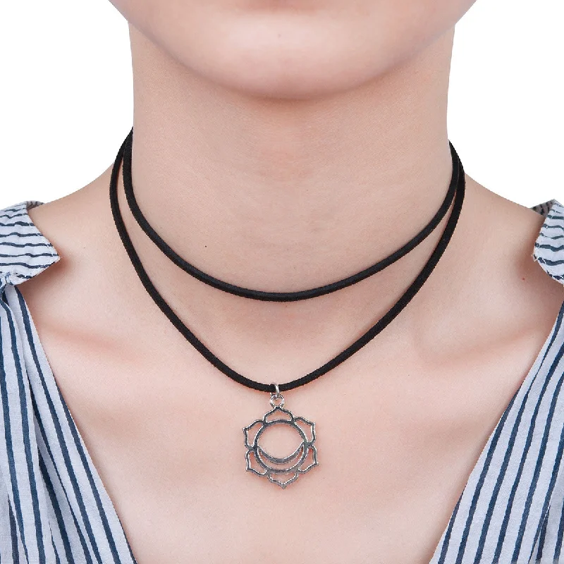 Ladies necklaces youthful charm designs-Sexy Sparkles Velvet Suede Double Layer Chakra Choker Energy Necklace for Women Girls (B:Swadisthana /Svadhisthana)