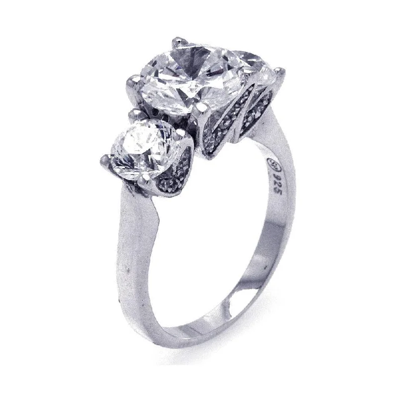 ladies ring best silver-Silver 925 Rhodium Plated CZ Past Present Future Ring - STR00837