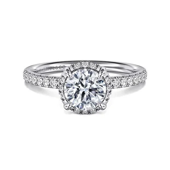 ladies engagement ring openwork-Suede - 14K White Gold Round Hidden Halo Diamond Engagement Ring (Setting Only)