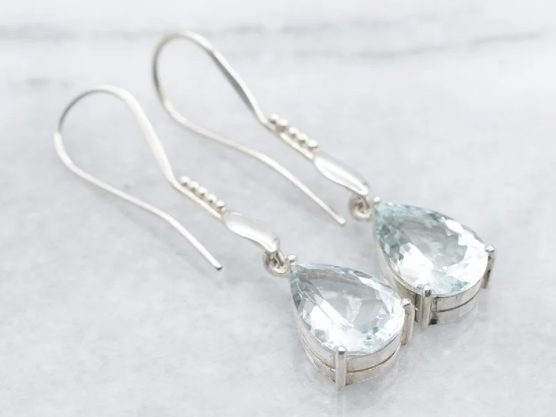 ladies earrings bohemian-Sterling Silver Aquamarine Drop Earrings