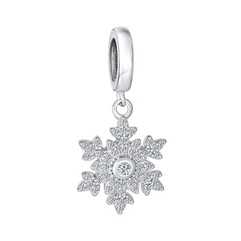 Ladies bracelets simple shape bracelets-Frozen CZ Christmas Charm Bead Sparkling Snowflake for European Bracelets