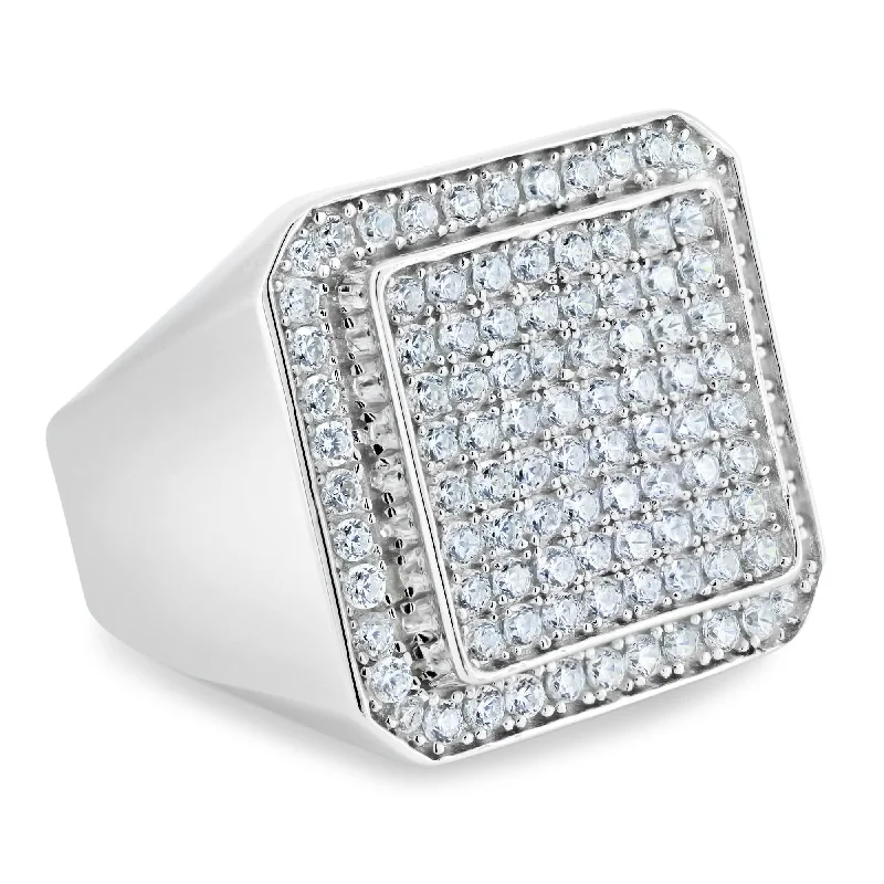 ladies ring stackable silver-Rhodium Plated 925 Sterling Silver CZ Encrusted Ring - GMR00350