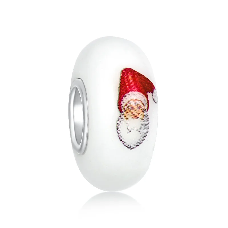 Ladies bracelets salt-and-pepper designs-White Red Murano Glass Christmas Charm Bead for European Bracelets