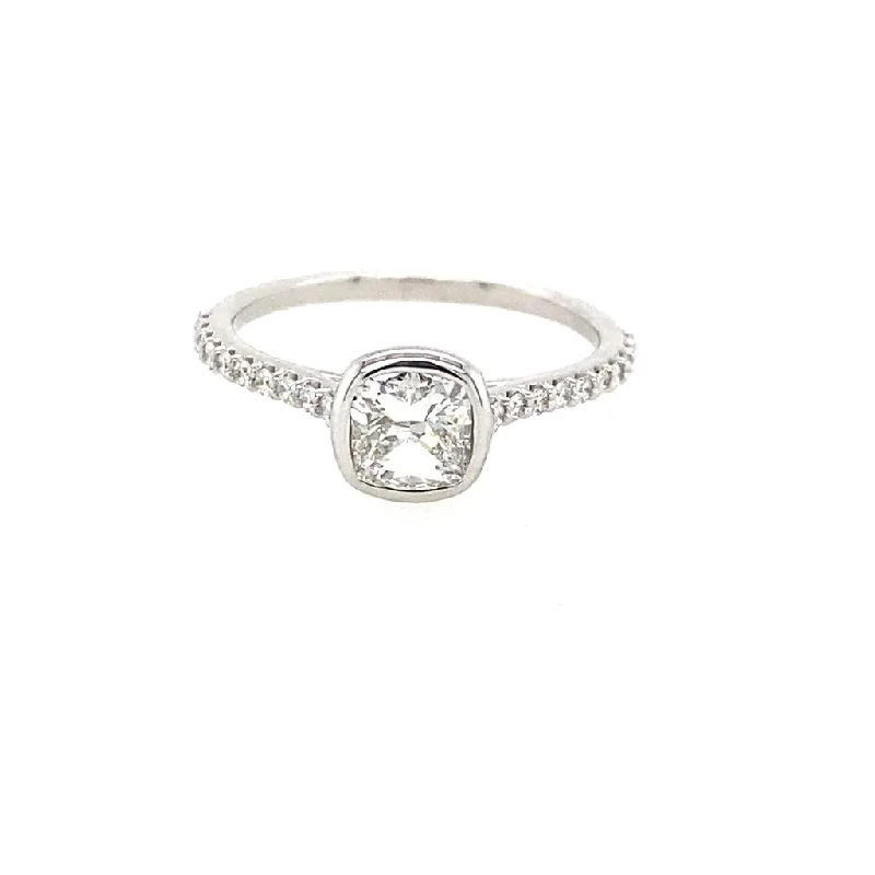 ladies engagement ring channel-14K White Gold 0.88ct Cushion Diamond Contemporary Engagement Ring