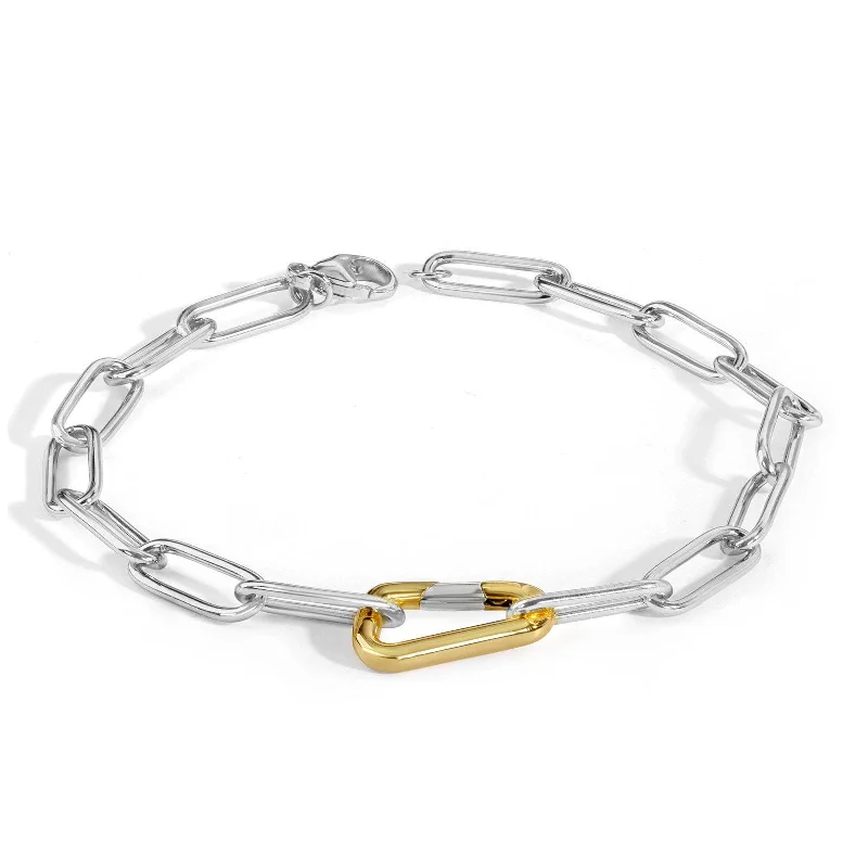 Ladies bracelets asymmetrical design picks-Carabiner Bracelet ~ 5.2mm Sterling Silver Link Chain