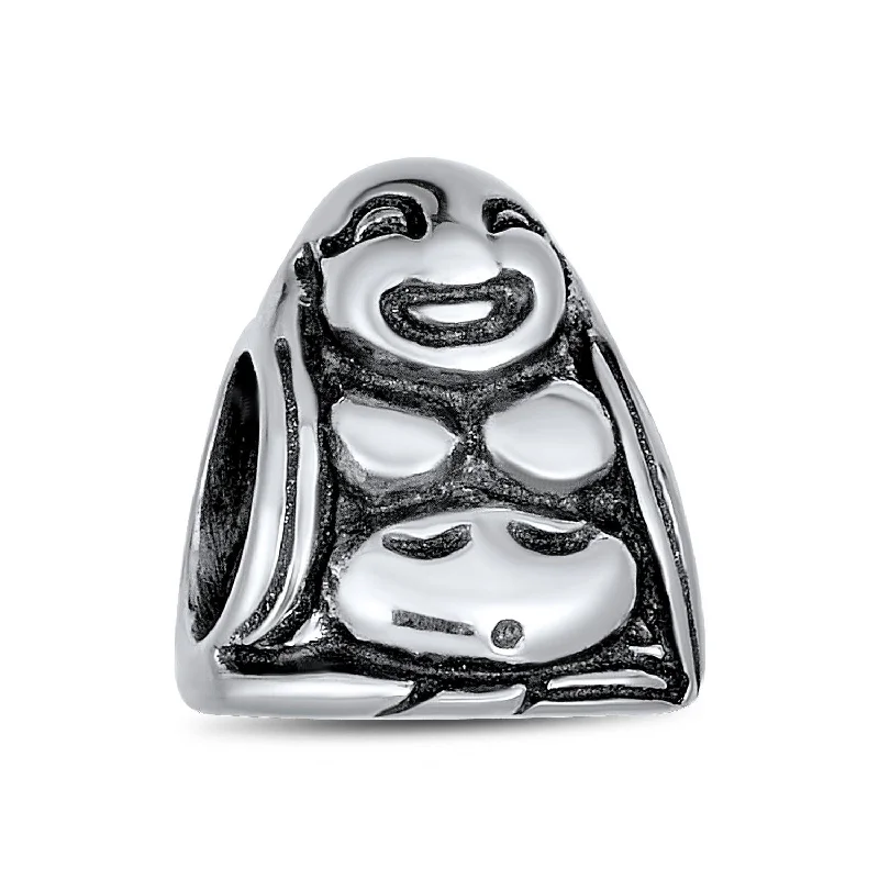 Ladies bracelets Asian cultural styles-Asian Laughing Buddha Charm Bead Sterling Silver Fits European Bracelet