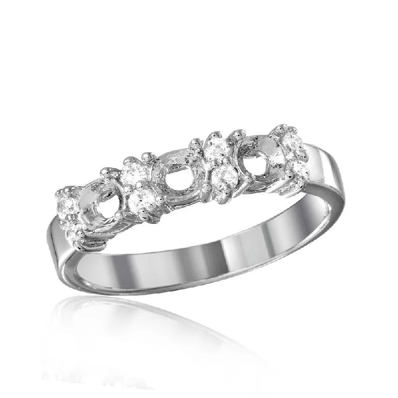 ladies ring party-Silver 925 Rhodium Plated 3 Mounting Stone Ring with CZ - BGR01210