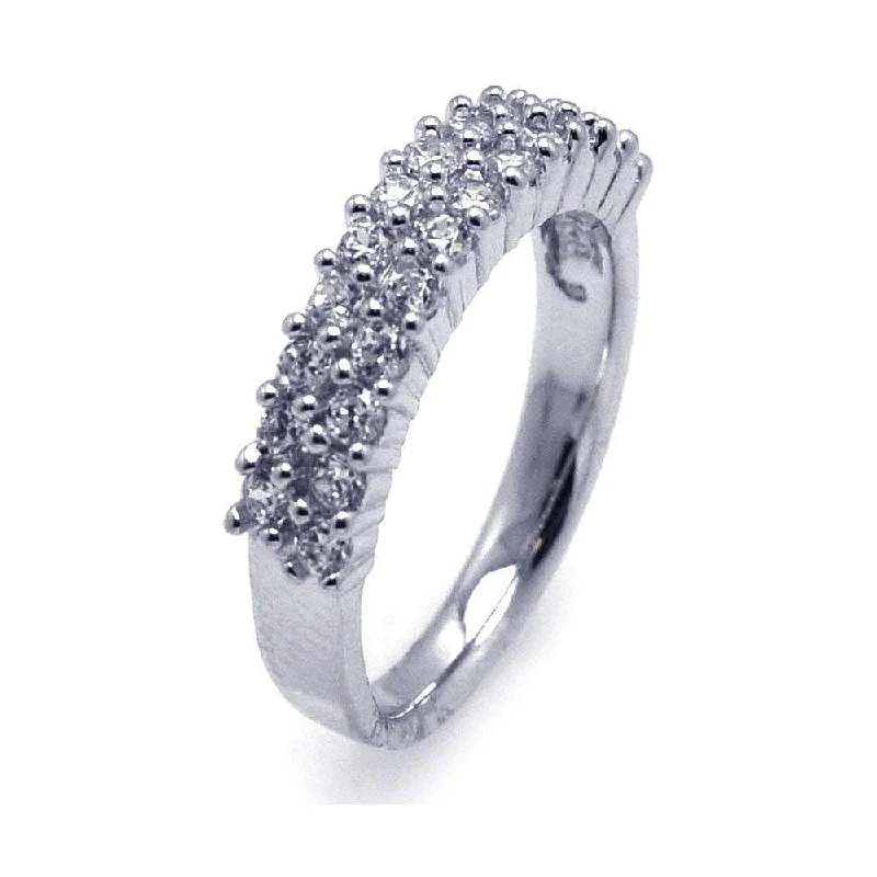 ladies ring braided band-Silver 925 Rhodium Plated Pave Set Clear CZ Ring - AAR0076