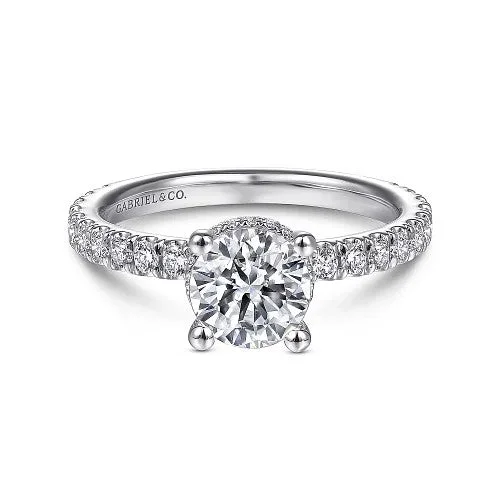 ladies engagement ring eco-friendly-Alina - 14K White Gold Hidden Halo Round Diamond Engagement Ring (Setting Only)