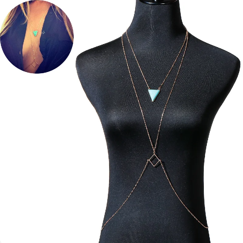 Ladies necklaces radiant shine styles-Bikini Beach Crossover Harness Necklace Waist Belly Body Chain Jewelry