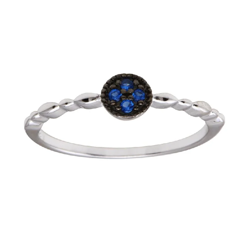 ladies ring satin finish-Rhodium Plated 925 Sterling Silver Round Shape 4 Blue CZ Ring - BGR01228BLU