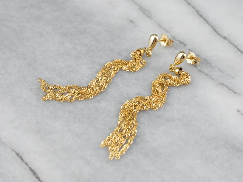 ladies earrings celestial silver-Yellow Gold Singapore Chain Earrings