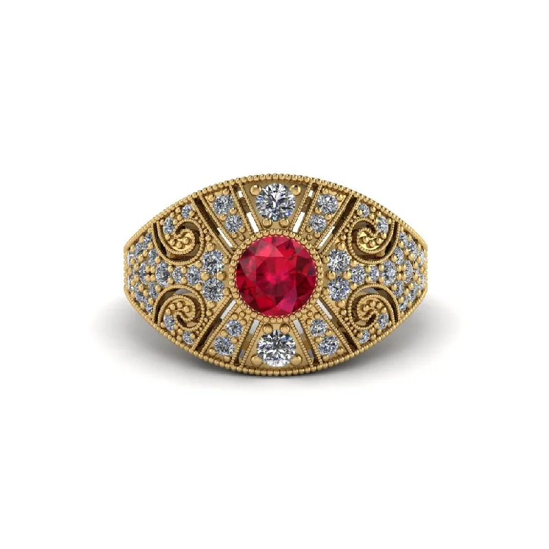 ladies engagement ring clearance silver-Ruby Vertical Three Stone Vintage Engagement Ring - Vivienne No. 10