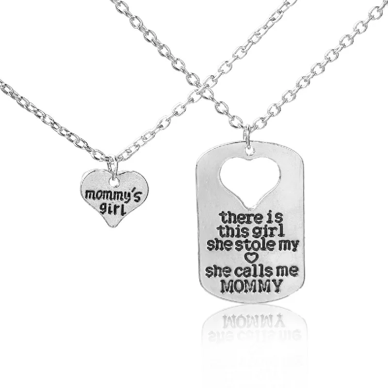 Ladies necklaces ethical diamond designs-SEXY SPARKLES 2 piece necklace inch  Mommy's Girl inch  and inch There is this girl she stole my heart she calls me Mommyinch  2 Pc Jewelry Necklace