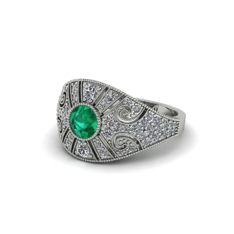 ladies engagement ring timeless sapphire-Emerald Vertical Three Stone Vintage Engagement Ring - Vivienne No. 6