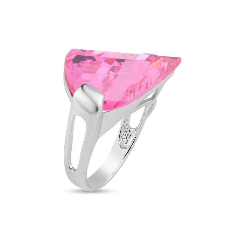 ladies ring fashion 2025-Silver 925 Rhodium Plated Big Pink CZ Ring - BGR00027