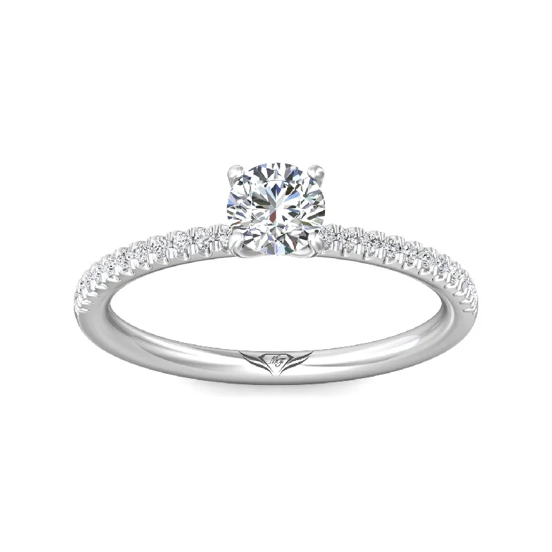 ladies engagement ring white gold diamond-Micropave Side Stone Engagement Ring