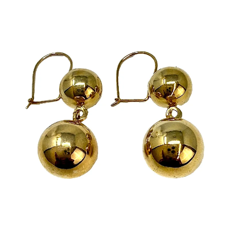 ladies earrings nature platinum-14K Gold Double Ball Earrings