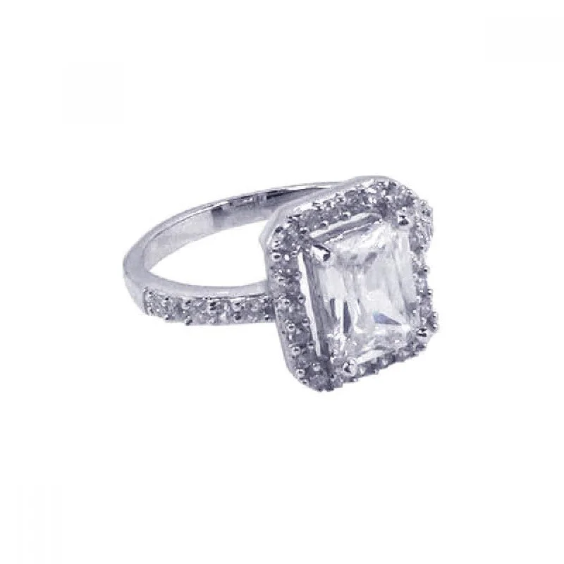 ladies ring unique platinum-Silver 925 Rhodium Plated Square Center Cluster CZ Ring - STR00422