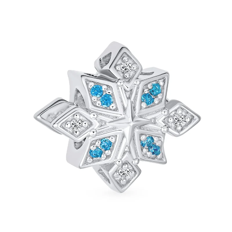 Ladies bracelets cross motif accents-Aqua Ice Blue Snowflake Christmas Charm Bead with Crystals for European Bracelet