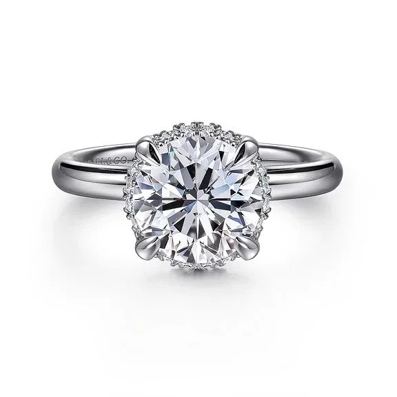 ladies engagement ring antique-Symphony - 14K White Gold Round Hidden Halo Diamond Engagement Ring (Setting Only)