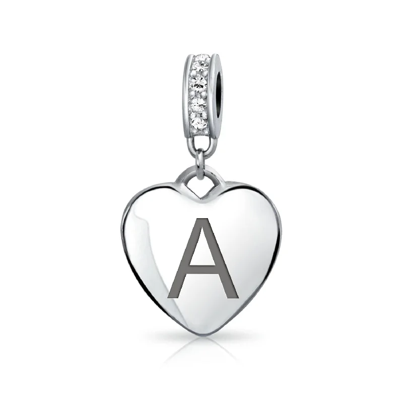 Ladies bracelets light feel styles-Initial Alphabet Bead Charm A-Z Monogram Heart Crystal Accent for European Bracelet