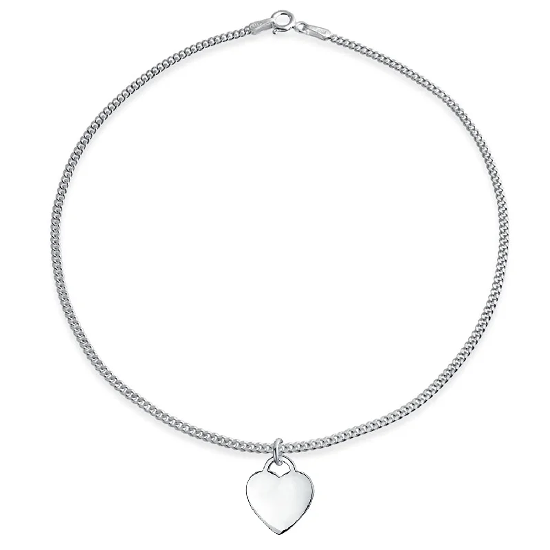 Ladies bracelets lab-created gem styles-Tiny Minimalist ABC Heart Initial Anklet Ankle Bracelet Sterling Silver 9-10 Inch