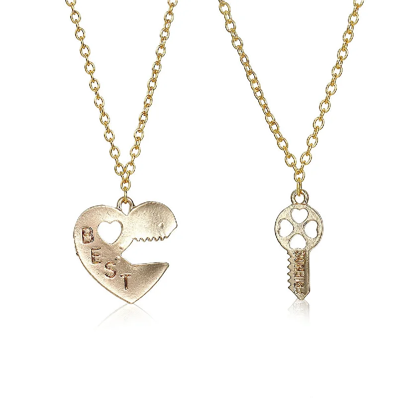 Ladies necklaces sunken gem designs-Sexy Sparkles 2pcs Broken Heart Lock & Key inch  BEST FRIENDS inch  Pendants Necklace