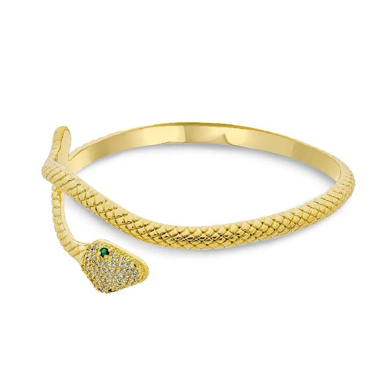 Ladies bracelets Celtic knot bracelets-Black White Simulated SapphireEmerald Serpent Snake Cuff Bangle Bracelet 18K Gold