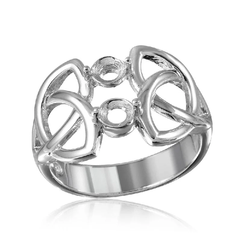 ladies ring custom-Silver 925 Rhodium Plated Triquetra Shank 2 Stones Mounting Ring - BGR01213