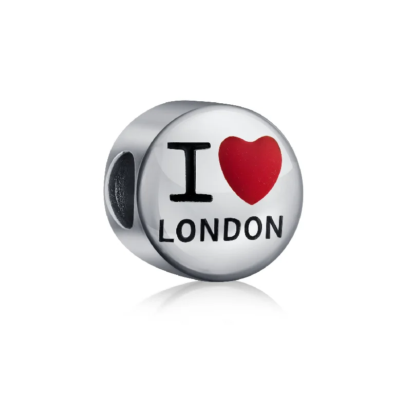 Ladies bracelets single stone designs-I Love London Charm Bead Enamel Sterling Silver for European Bracelets