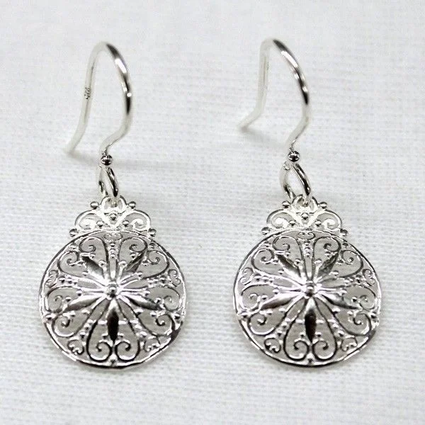 ladies earrings wavy-"Southern Gates" Sanddollar Inspired Earrings in Sterling Silver