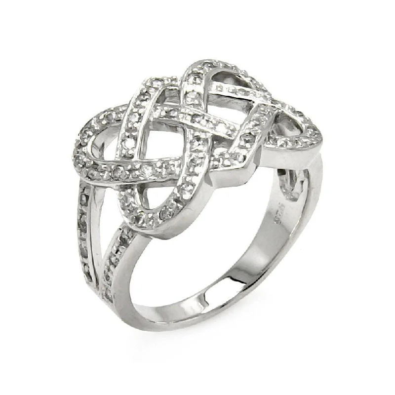 ladies ring elegant gold-Silver 925 Rhodium Plated CZ Intertwined Ring - STR00258