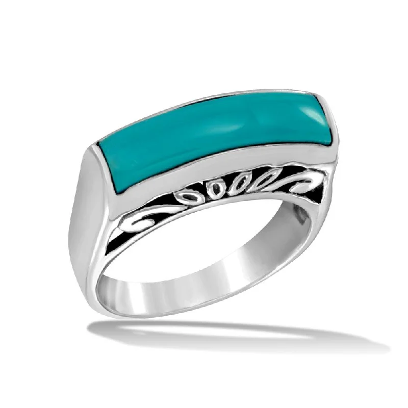 ladies ring infinity-High Polished 925 Sterling Silver Rectangular Turquoise Stone Ring - CR00727