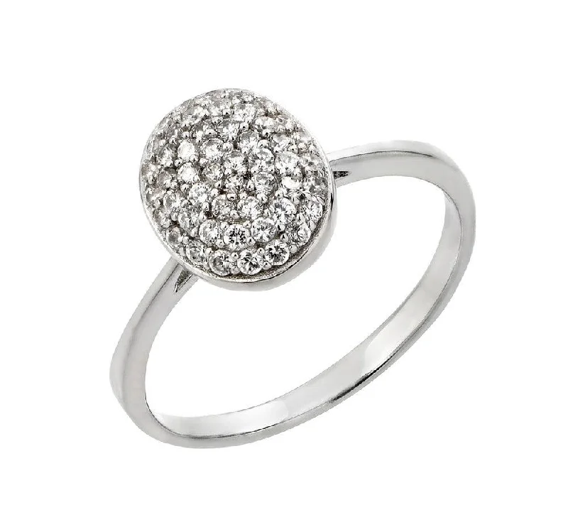 ladies ring fashion-Silver 925 Rhodium Plated Round Oval CZ Ring - STR00926