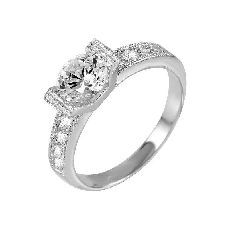 ladies ring chunky gold-Silver 925 Rhodium Plated CZ Ring - BGR00953