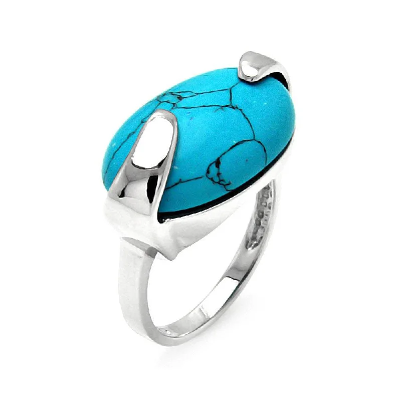 ladies ring celestial theme-Silver 925 Rhodium Plated Oval Turquoise Ring - BGR00541