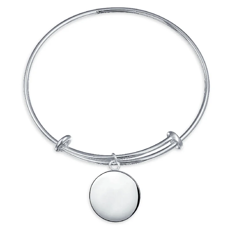 Ladies bracelets step cut designs-Sterling Silver ID Bracelet Monogram Disc Minimalist Expandable Design