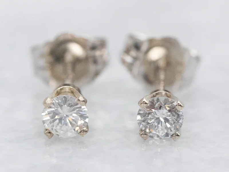 ladies earrings trendy-White Gold Diamond Stud Earrings